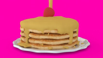 cake with honey with pink background