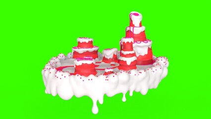 cartoon cake fountain design with green background