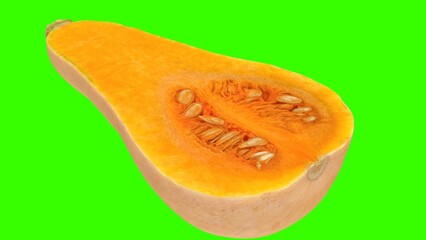 Chopped pumpkin with green background
