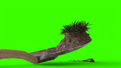 dirty shovel with green background