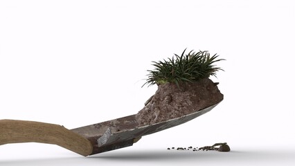 dirty shovel with white background