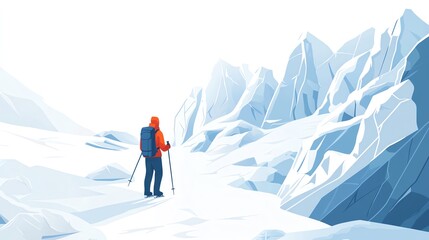 a 2D cartoon illustration of a person exploring a forest with a map, adventurous and curious, white background--ar 16:9