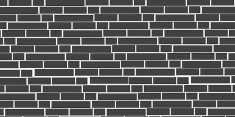 Dark black brick wall background. architecture construction stone block brick wallpaper. Brick wall seamless pattern, black isolated on white background, vector illustration.