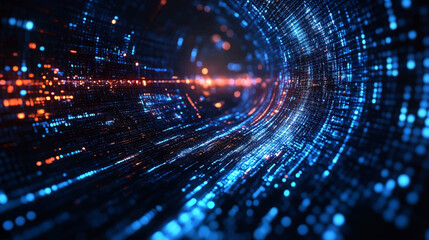 Abstract digital data background. Panoramic high speed technology concept, light abstract background. Image of speed motion on the road. Abstract background in neon glow colors illustration.