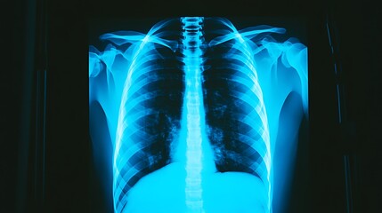 Medical chest X-ray image showing detailed anatomy of lungs and heart, essential diagnostic tool for detecting respiratory and cardiovascular conditions.