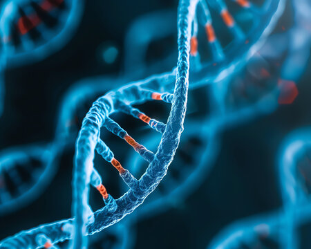Closeup of DNA defect highlighting genetic aberrations and malfunctions, detailed visualization, high resolution, vivid colors