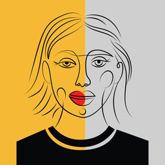 Abstract Continuous Line Woman Face