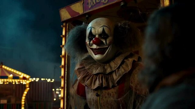 Scary Clown in Box at Carnival at Night