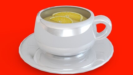 lemon tea cup with red background
