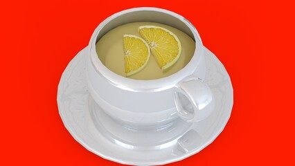 lemon tea cup with red background
