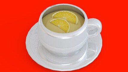 lemon tea cup with red background