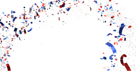 Confetti - A blue glitter confetti border with red and blue Confetti on white