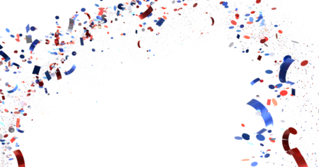 Confetti - A blue glitter confetti border with red and blue Confetti on white