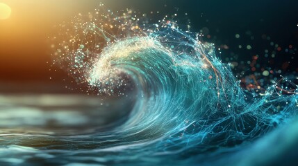 Delicate strands of luminous blue light flow gracefully against a dark background, giving the illusion of movement and depth, evoking a sense of tranquility and wonder.