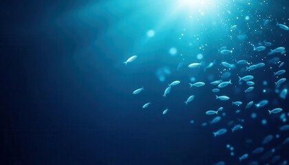 Schools of fish swimming with blank area for text, ocean graphic, vibrant marine life