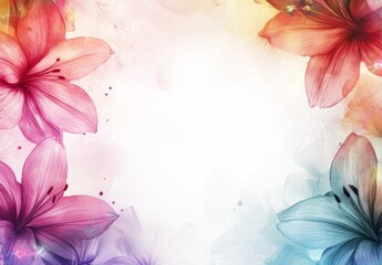 Obraz premium Watercolor Pastel-Colored Flower Frame with Vector Background and White Center Space