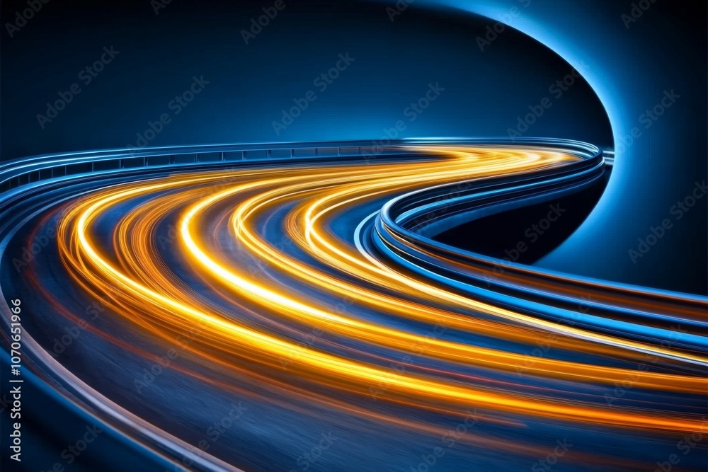 Poster A car speeding through a tunnel with light trails, showing a sense of speed and motion