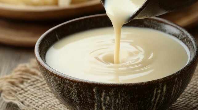 Creamy milk poured into a bowl of butter a culinary delight for baking and cooking enthusiasts
