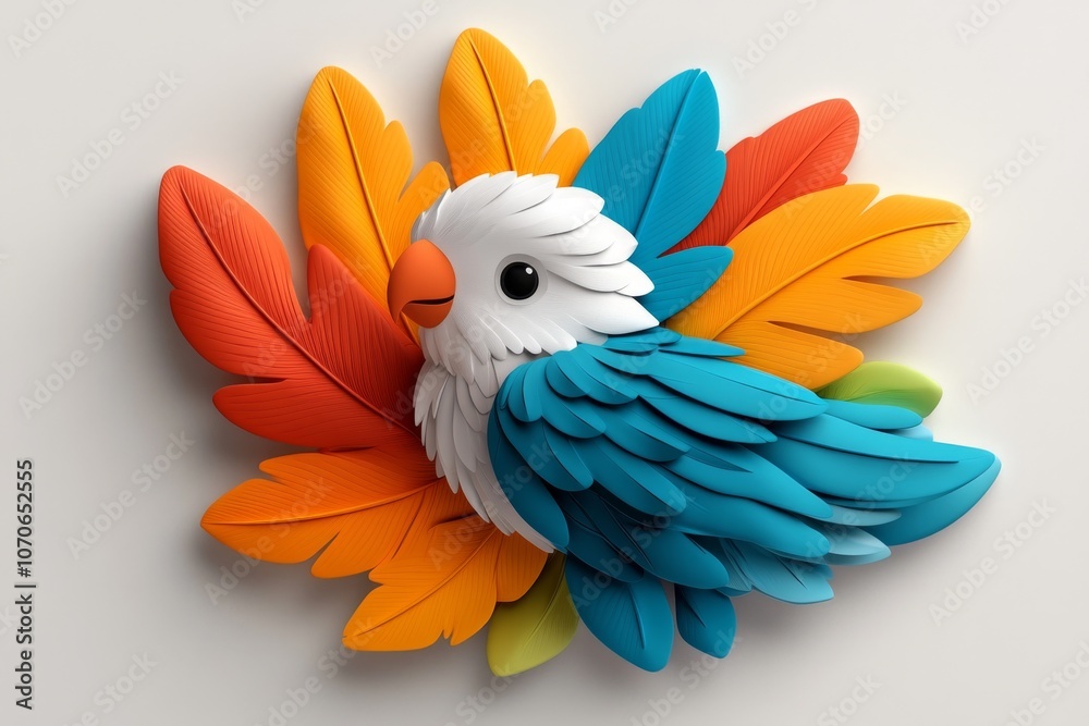 Aufkleber a clean illustration of a bird with colorful feathers, drawn in a soft, cartoonish style on a plain 