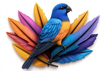 Fototapeta premium A clean illustration of a bird with colorful feathers, drawn in a soft, cartoonish style on a plain white background