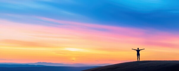 Person embraces nature's beauty at sunrise celebrating life and new beginnings