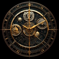 Intricate Golden Clock with Celestial Elements