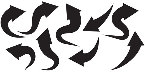 Set of black Curved Arrows isolated on white background. Vector illustration editable icons.