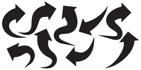 Set of black Curved Arrows isolated on white background. Vector illustration editable icons.
