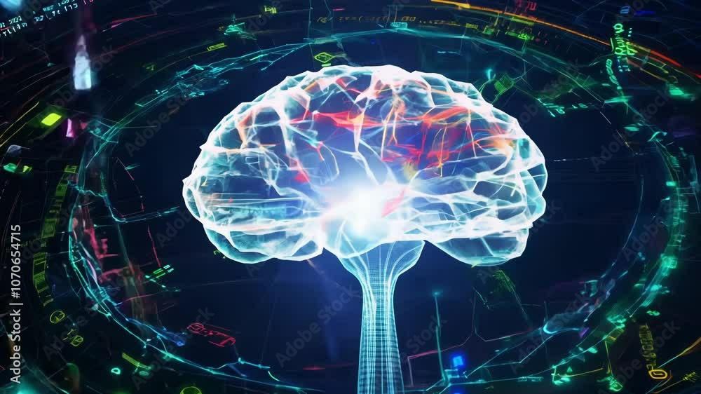 Aufkleber Digital holographic AI brain science concept. Artificial intelligence brain network