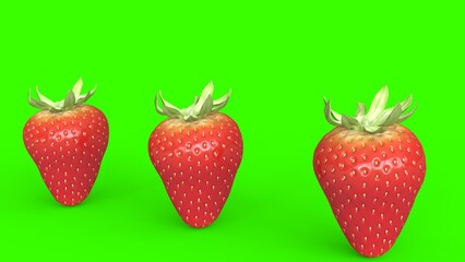 three strawberry with green background