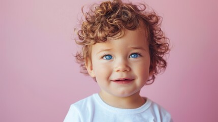 Naklejka premium Young child in a cheerful pose with a pink backdrop