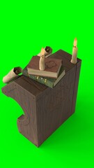 study table with candle with green background