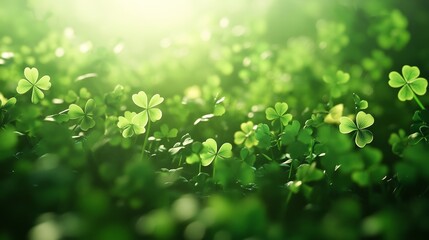 St. Patrick's Day Background with Green Clover Leaves and Soft Lighting