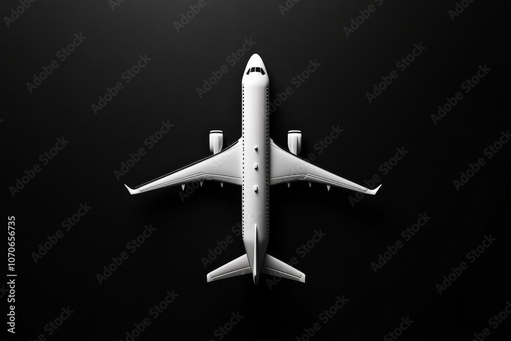 Poster A minimalist composition of an airplane seen from above, with subtle shading for depth and a clean, neutral background