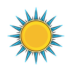 Yellow Sun Icon with Blue Spiky Rays, Illustration of a bright yellow sun with bold blue spiky rays, symbolizing summer, warmth, and dynamic energy in a vibrant design.
