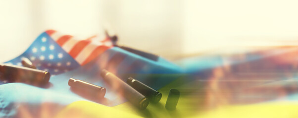 Solidarity war. Politics. The flags are on the table. The concept of support in a military conflict.