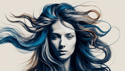 Abstract art of a women head with flowing hairs.