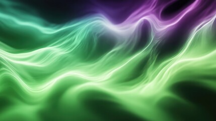 Fototapeta premium An abstract wave of green and purple flowing light creates a calming, ethereal atmosphere.