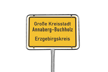 Ortstafel, Annaberg-Buchholz, Große Kreisstadt, Erzgebirgskreis, freigestellt als PNG, (Symbolbild)