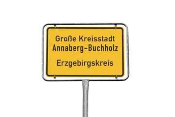 Ortstafel, Annaberg-Buchholz, Große Kreisstadt, Erzgebirgskreis, freigestellt als PNG, (Symbolbild)