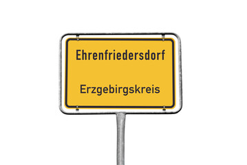 Ortstafel, Ehrenfriedersdorf, Erzgebirgskreis, freigestellt als PNG, (Symbolbild)