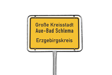 Ortstafel, Aue-Bad Schlema, Große Kreisstadt, Erzgebirgskreis, freigestellt als PNG, (Symbolbild)
