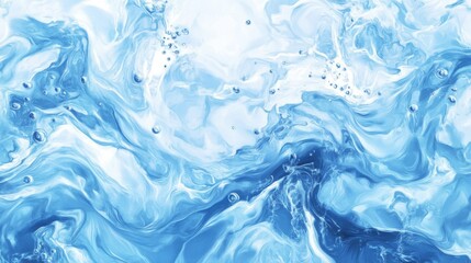 Obraz premium Abstract blue and white swirling water texture with bubbles, creating a serene and captivating oceanic feel.