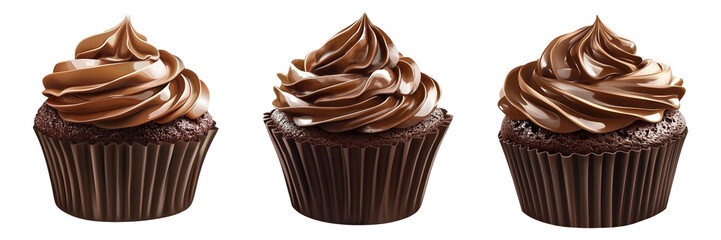 set of Chocolate muffins illustration on transparent and white background, PNG