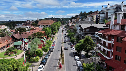 Gramado Skyline At Gramado In Rio Grande Do Sul Brazil. Stunning Cityscape. Metropole Downtown. Traffic Avenue. Gramado Skyline At Gramado In Rio Grande Do Sul Brazil. Beautiful City Skyline.