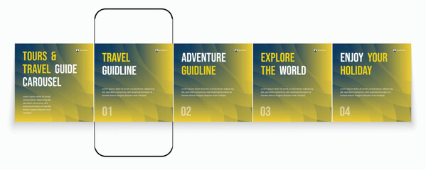 Tours and Travel guideline Instagram carousel template or LinkedIn carousel. Social media banner frame for travel agency carousel design © Tarek Digital