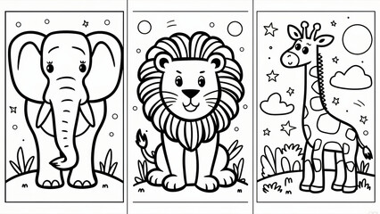 Drawing on black lines for coloring, coloring book, lion for painting