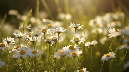 Tranquil Field of White Daisies at Sunset