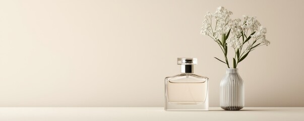 Design a minimal perfume prototype mockup featuring elegant lines and standard aesthetics