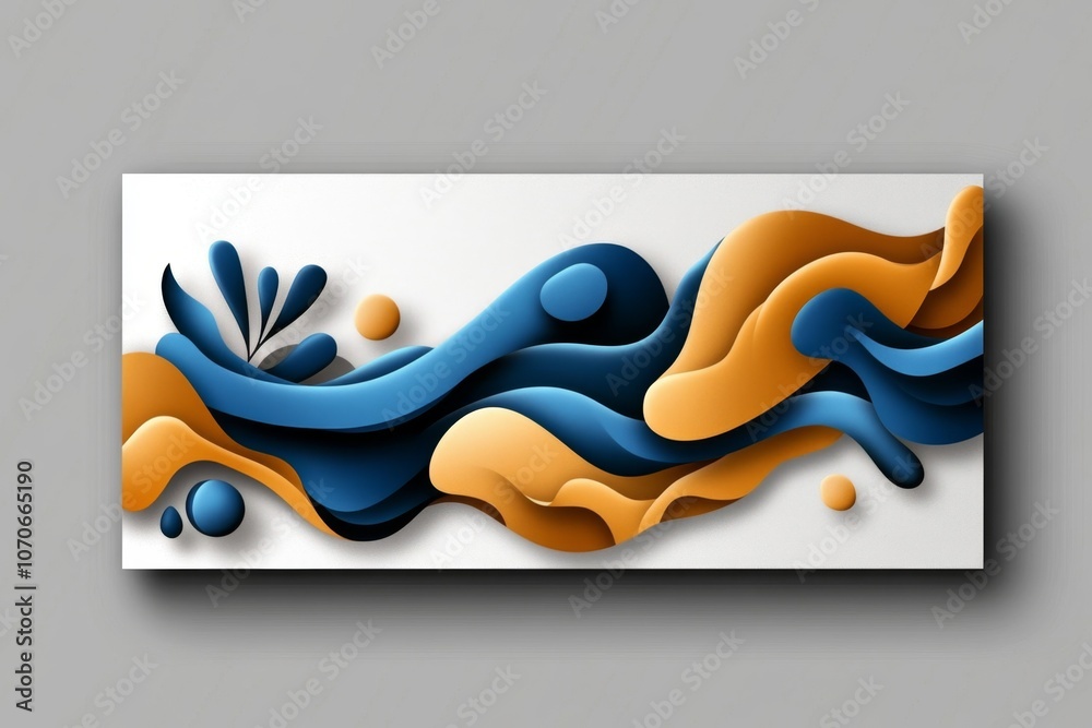 Poster illustrated banner with abstract shapes and soft colors on a white background, creating a clean, mod